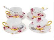 Porcelain Tea Cup and Saucer Coffee Cup Set White color with Saucer and Spoon 7 oz Set of 4 TC HDL