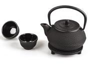 4 piece Japanese Cast Iron Pot Tea Set Black w Trivet 10 oz