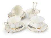 Porcelain Tea Cup and Saucer Coffee Cup Set White color with Saucer and Spoon 7 oz Set of 4 TC CBJ