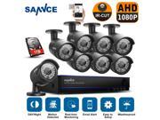 Sannce 1080P 8CH Video Security System with 1TB Hard Drive 8HD 1920*1080 CCTV Bullet Cameras