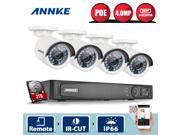 ANNKE POE Security Camera System Kit with 4CH NVR and 4 x 4.0MP IP67 Outdoor Onvif IP Bullet Camera 2TB HDD