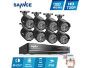 SANNCE 8CH 720P Security DVR Video Surveillance System 8 Dome Weatherproof AHD 1.0MP Security Camera System 1280*720P Hi Resolution Smart Record QR Code Sc