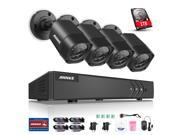 ANNKE 8CH Security System 720P DVR 1080P NVR Video Recorder and 4 1280TVL 720P Weatherproof Surveillance Cameras with IR Cut Built in QR Code Quick Scan Remo