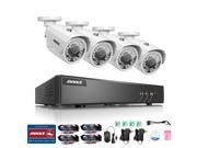 ANNKE 4CH 720P HD TVI DVR Home Security System w 4 1280TVL 1.0MP Bullet Weatherproof Indoor Outdoor CCTV Cameras with Super Day Night Vision NO HDD