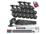 ANNKE® HD 16CH 1080p lite DVR Security Camera System with 16 1280TVL 1.0MP Weatherproof CCTV Bullet Cameras Superior Night Vision P2P Technology Smart Sea
