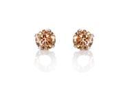 Sterling Silver 4 mm Amber Round Cubic Zirconia Stud Earrings