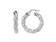14k White Gold 40 mm Textured Wire Braided Hoop Earrings
