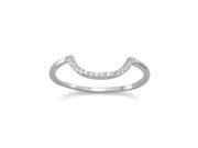 Rhodium Plated Sterling Silver Cubic Zirconia Thin Curved Crescent Ring
