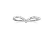 Rhodium Plated Sterling Silver Cubic Zirconia Thin V Shaped Ring