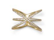 18k Yellow Gold Plated Sterling Silver Cubic Zirconia Triple Band X Criss Cross Ring