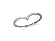Black Ruthenium Plated Sterling Silver Cubic Zirconia Thin V Shaped Ring