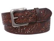 1 1 2 Snap On Embossed Vintage Cowhide Full Grain Leather Floral Rivet Perforated Casual Belt
