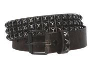 Snap On 1 3 4 Three Row Punk Rock Star Distressed Black Studded Leather Belt