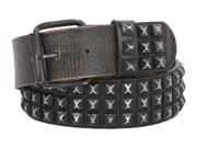 Snap On Oil Tanned Three Row Punk Rock Star Metal Distressed Black Studded Vintage Full Grain Cowhide Leather Antique Hammered Belt