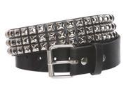 1 3 4 45 mm Snap On Three Row Punk Rock Star Metal Silver Studded Solid Leather Belt