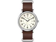 Timex Weekender Cream Dial Brown Leather Strap Silver Tone Case Watch T2P495