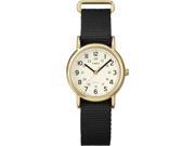 Timex Weekender Black Slip Thru Strap Gold Tone Case Indiglo Watch T2P476
