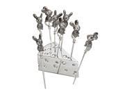 Elegance Set of 8 Silver Mouse Cheese Picks with Crystal