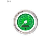Speedometer Gauge SAE Ghost Flame Green White Modern Needles Chrome Trim 510 mgb amc jr dragster line out a body early formula racing scta car accessories