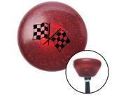 Black Dual Checkered Flags Red Retro Metal Flake Shift Knob w M16 x 1.5 Insert boot aftermarket resin custom hot weighted standard shift plastic pool grip rod