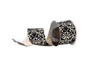 2 1 2 Black Natural Damask Canvas Ribbon