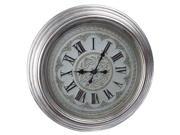 Antique Silver Round Wall Clock with Raised Design