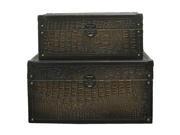 Dark Brown Wood Distressed Leather Box Set