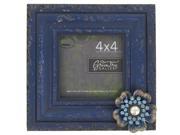 4 x 4 Blue Distressed Frame with Jeweled Flower