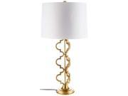 Gold Quatrefoil Lamp with White Linen Shade