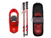 Yukon Charlie s Junior Molded Snowshoes kit w Poles kids up to 100lbs Red