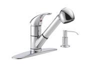 Delta Faucet P18550LF SD Chrome Single Handle Kitchen Pull Out Faucet With Soap
