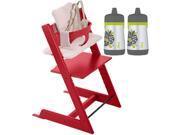 Stokke Tripp Trapp Chair With Baby Set and Pink Tweed Cushion Red