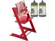 Stokke Tripp Trapp Chair With Baby Set and Candy Stripe Cushion Red