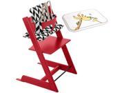 Stokke Tripp Trapp Chair With Baby Set Table Top Black Chevron Cushion Red