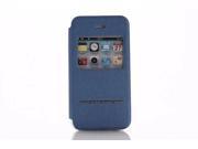 Olen Classic Series Smart Window View Touch Metal Front Flip Cover Folio Case for iPhone 4s Blue