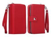 Olen 2 in 1 Magnetic Detachable Removable Wallet Zipper PU Leather Case with Strap and Credit Card Slot for iPhone 6 6s Red