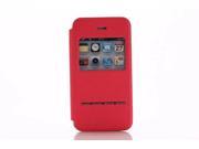 Olen Classic Series Smart Window View Touch Metal Front Flip Cover Folio Case for iPhone 4s Red