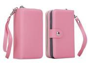 Olen 2 in 1 Magnetic Detachable Removable Wallet Zipper PU Leather Case with Strap and Credit Card Slot for iPhone 5s Pink