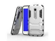 Olen Armor Series Moto G3 Case TPU and PC 2 in 1 Kickstand Protective Cover Finish Case for Motorola G3 Silver