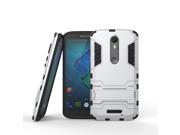 Olen Armor Series Moto X Force Case TPU and PC 2 in 1 Kickstand Protective Cover Finish Case for Motorola X Force Silver