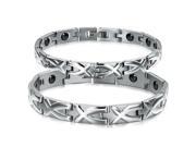 Olen Jewelry Healthy Stainless Steel Corss Energy Magnetic Stone Wrist Link Couple Wristband Lovers 1pair