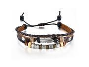 Olen Jewelry Vintage Multilayer Leather Wrap Wrist Band Feather Charm Rope Surfer Bracelet