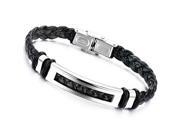 Olen Jewelry Genuine PU Leather Bracelets Men s Link Stainless Steel Clasp Braid Wristband Party Gift White