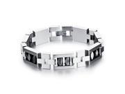 Olen Jewelry Hematite Mens Bracelet Silver Black Solid Stainless Steel Link Chain High Polish 8.66