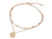 Jewelry Double Layer Rose Gold Plated Bead Station Sexy Camellia Accessories Anklet Bracelet Summer Jewelry