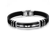 Jewelry Black Genuine Silicon Mens Bracelet With Stainless Steel Clasp