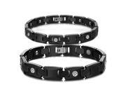 Jewelry A Pair Health Bracelets Inlaid Energy Magnetic Stone CZ Black Ceramic Link Chains