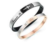 Olen Jewelry Romantic His and Her Stainless Steel Cross Crucifix Couples Love Cuff Bangle Black Rose Gold