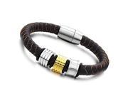 Olen Jewelry Fashion Genuine Leather Bracelets Men s Stainless Steel Clasp braid Wristband Boy gift Brown