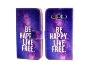 MOONCASE [Be Happy. Live Free]Premium PU Leather Flip Wallet Card Slot Bracket Back Case Cover for Samsung Galaxy Grand 2 G7106